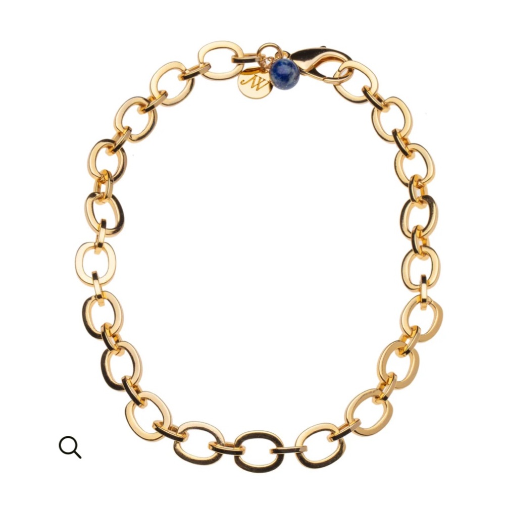 Jane Win Chunky Link Chain with Lapis Bead (16”)